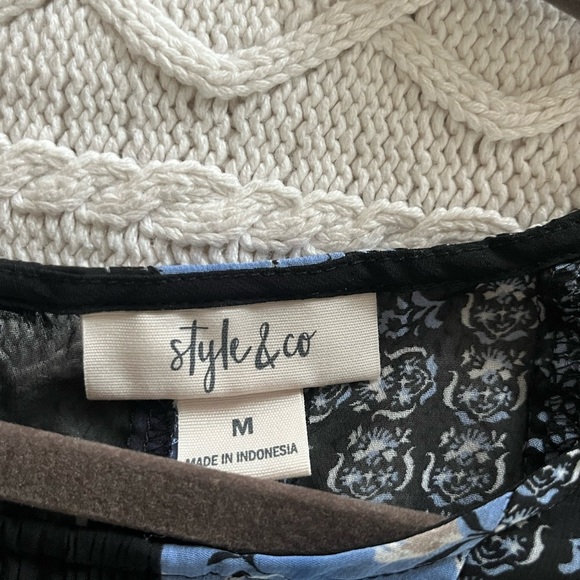 Style & Co. Floral Blue and Black Women's Blouse Wide Sleeve Size Medium - Picture 13 of 16